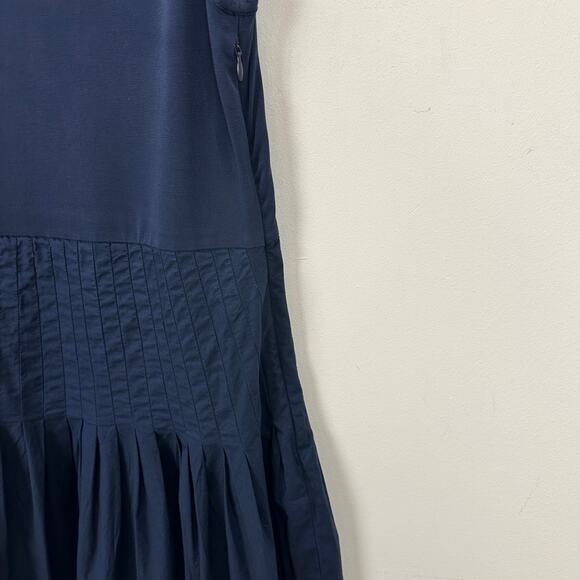 J.Crew Pintuck Mixy Dress Stretch Cotton Midi A line Minimalist Navy Small NWT - Picture 8 of 13